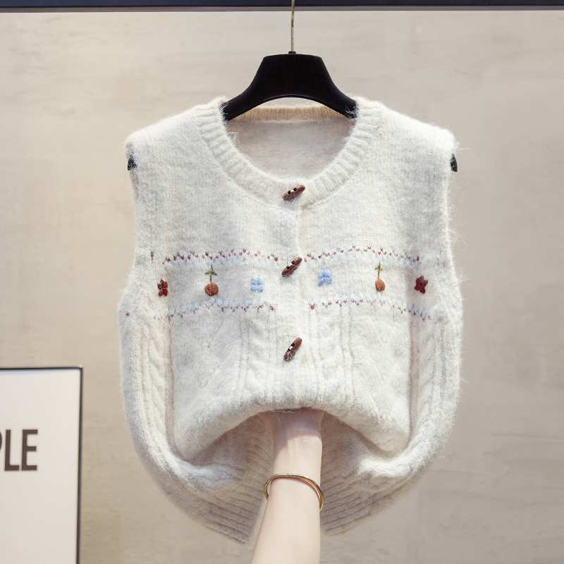 羊毛手工花开衫针织马甲毛衣坎肩