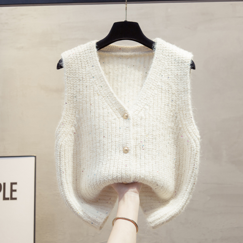 亮片羊毛开衫v领针织马甲女坎肩
