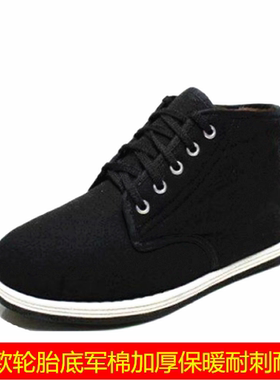 冬季高帮老式传统男鞋轮胎底加绒加厚保暖防扎耐磨系带劳保工地鞋