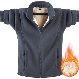 200斤胖子大码冬季加绒厚夹克保暖抓绒外套加肥立领卫衣肥佬男装