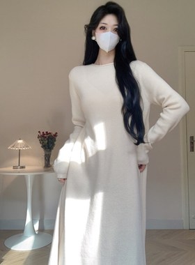 Amy的店外贸品质针织宽松显瘦针织连衣裙长款打底内搭毛衣裙长裙