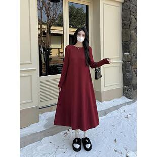 收腰显瘦气质长袖连衣裙女秋冬宽松垂感纸片人打底针织裙大码女装