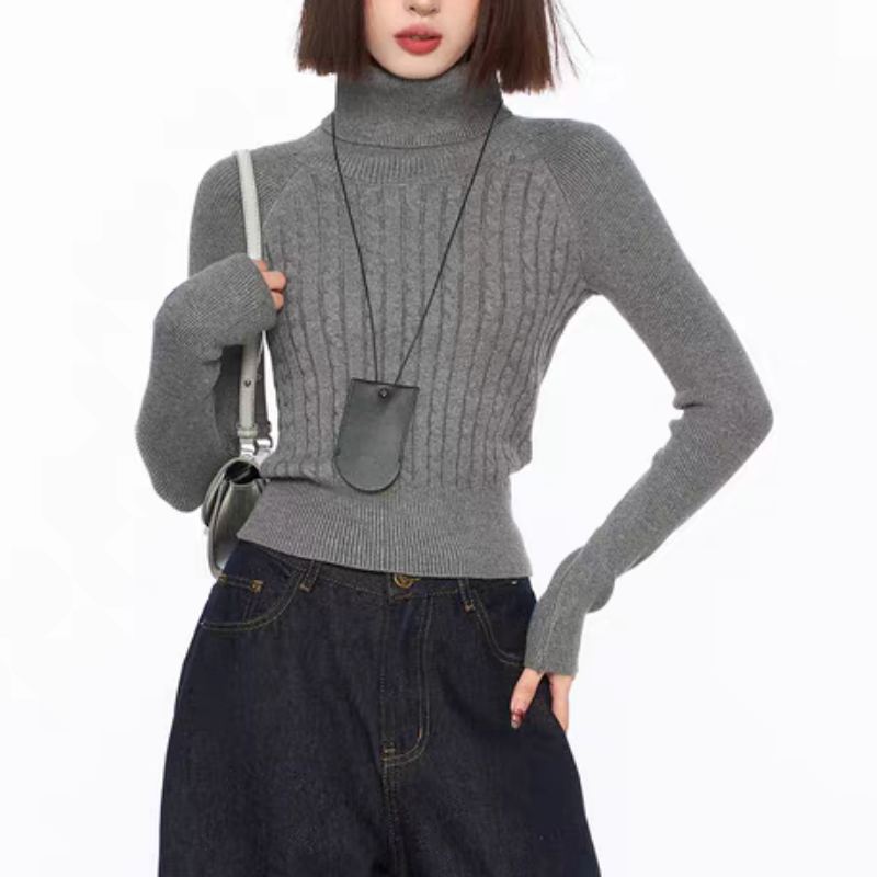 秋冬麻花高领长袖针织衫毛衣上衣