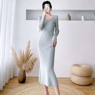 针织鱼尾裙 显瘦包臀针织毛衣连衣裙女中长款 2025秋冬新款 软糯修身