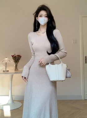 Amy的店外贸品质针织连衣裙女秋冬内搭修身显瘦气质毛衣大摆长裙
