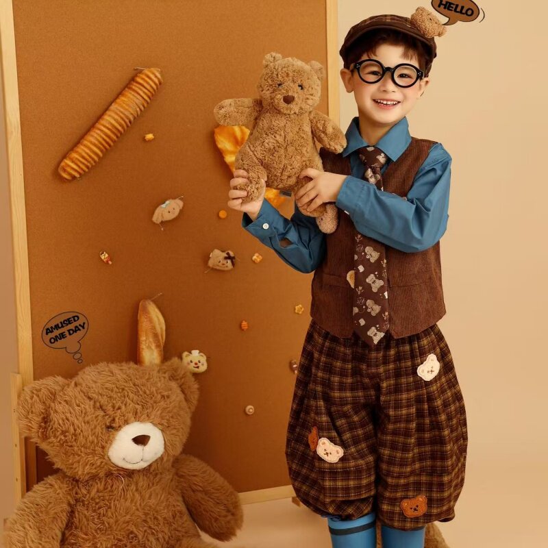 儿童摄影服饰男童美拉德咖色主题