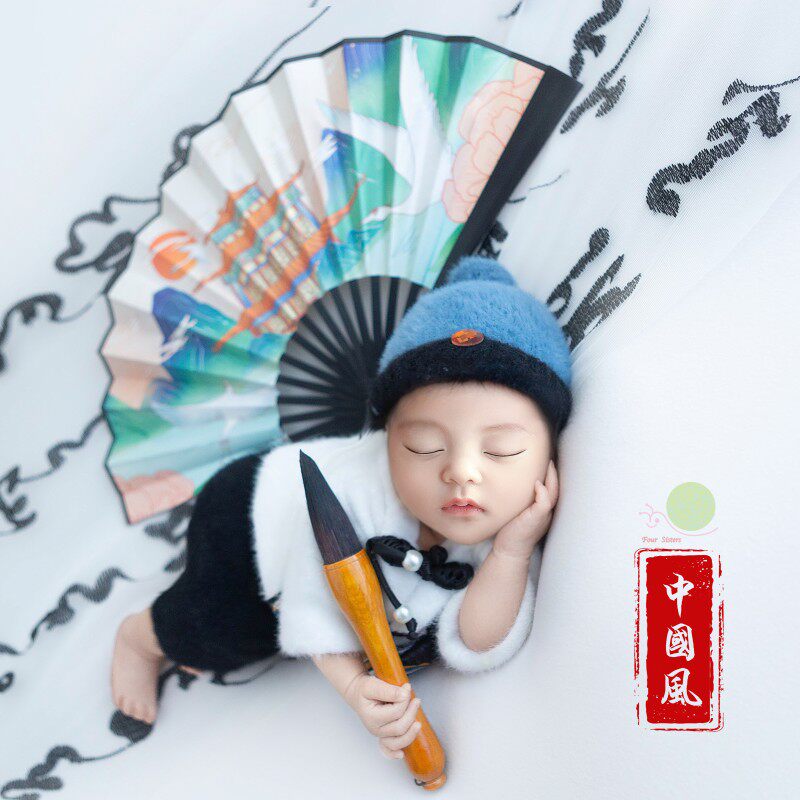 新生儿摄影服装新款国潮中国风主题道具影楼儿童婴儿满月拍照衣服