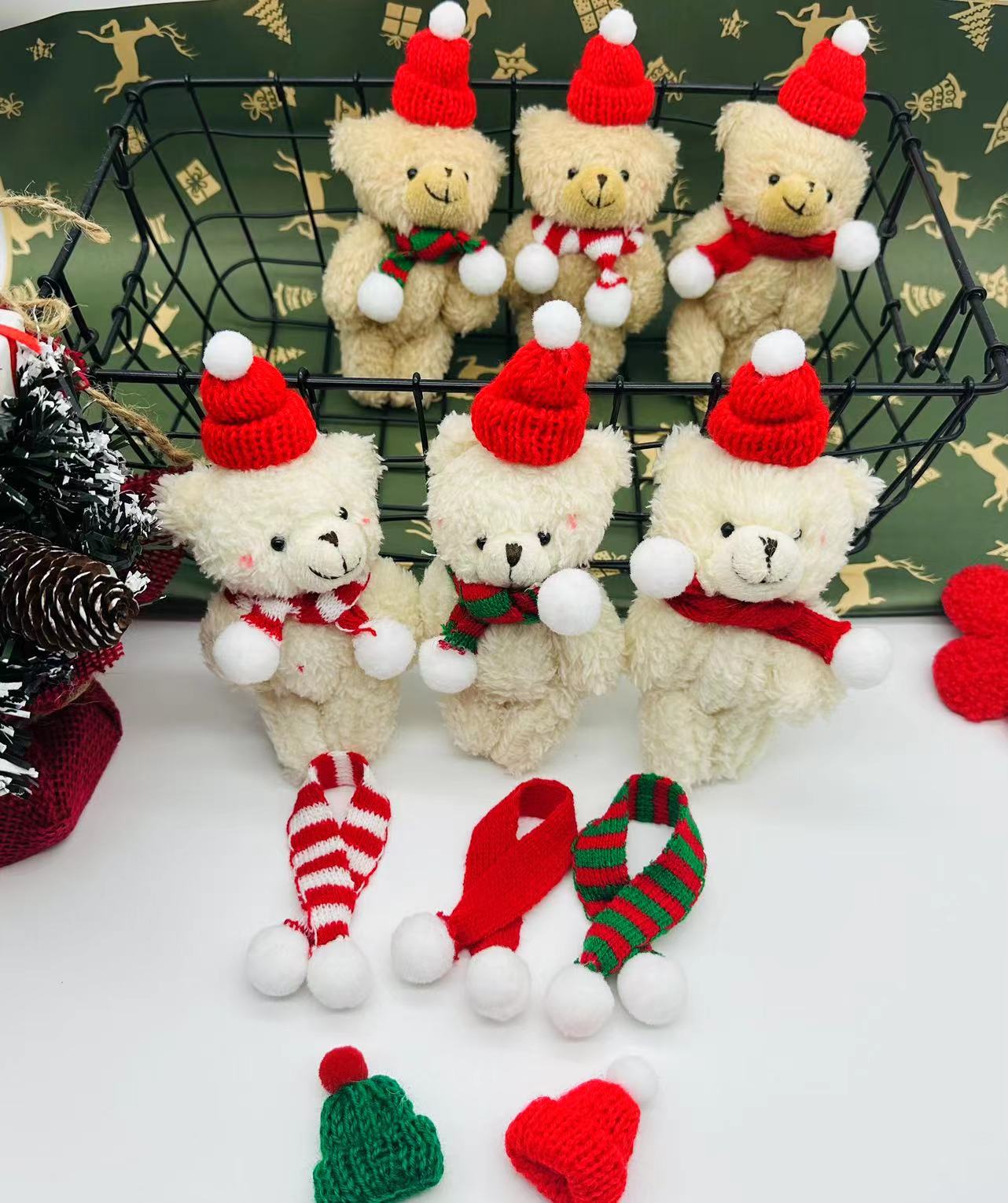 圣诞节腮红泰迪熊可爱包包小熊挂件围巾毛绒公仔烘焙装饰礼物