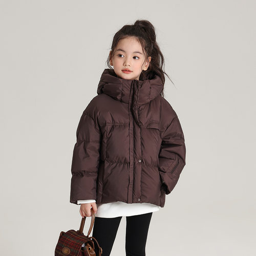 冬季儿童连帽羽绒服防水防油面料女童羽绒服90绒子外套