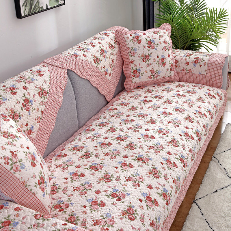 四季纯棉沙发垫现代绗缝水洗棉田园布艺防滑小碎花沙发套罩巾全盖