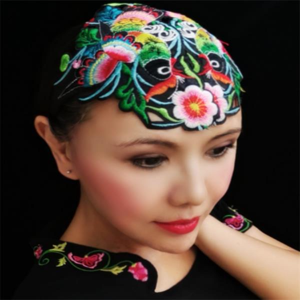 民族风女士帽子刺绣花复古中国风百搭西瓜帽杨丽萍同款帽子 发箍