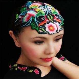 民族风女士帽子刺绣花复古中国风百搭西瓜帽杨丽萍同款帽子 发箍