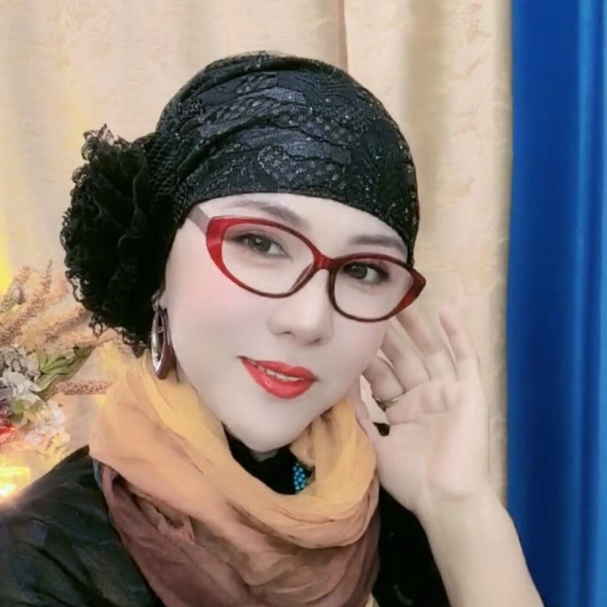 遮白发包头帽女新款重工蕾丝满钻双层发带帽均码60头围头饰帽薄款