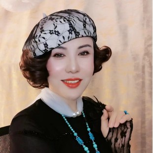 假发一体贝雷帽女四季 潮 款 显脸小蕾丝满钻八角帽翻翘假发透气新款