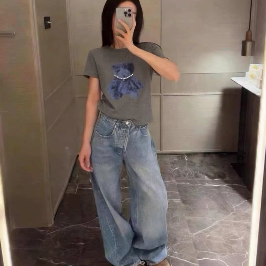 85212韩版时尚圆领卡通小熊印花短袖T恤女宽松显瘦上衣2026夏新款