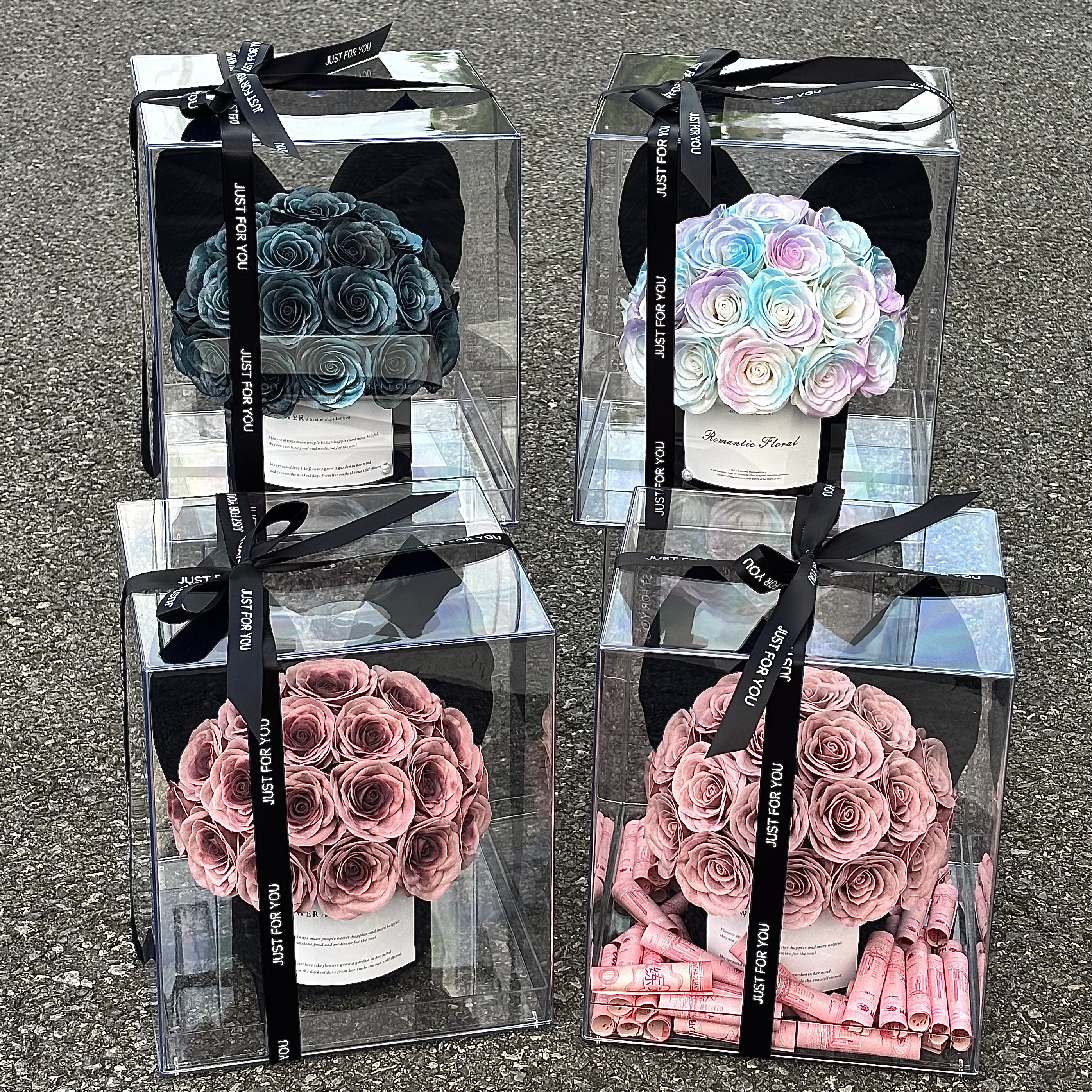 永生花玫瑰花抱抱桶礼盒亚克力摆件情人节生日礼物送女友花盒图片