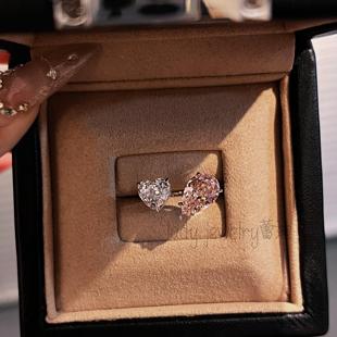 kylie款 蕾迪 cut emerald 爱心水滴s925银镀金戒指 双石pear