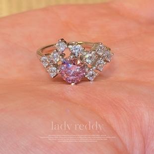 蕾迪「粉色银河」浪漫系高定粉色莫桑钻·1克拉s925银镀真金戒指