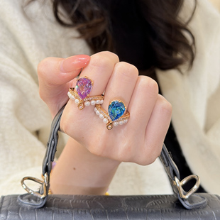 蕾迪「水滴皇冠」大女主系列意大利工艺V金钻戒s925银镀真金女戒