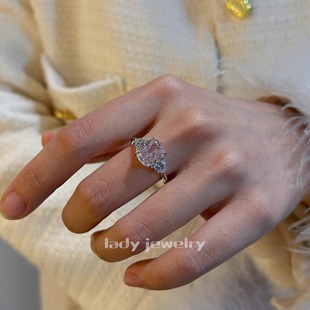 蕾迪高定冰粉色垫形三石款 s925银镀k金4克拉戒指