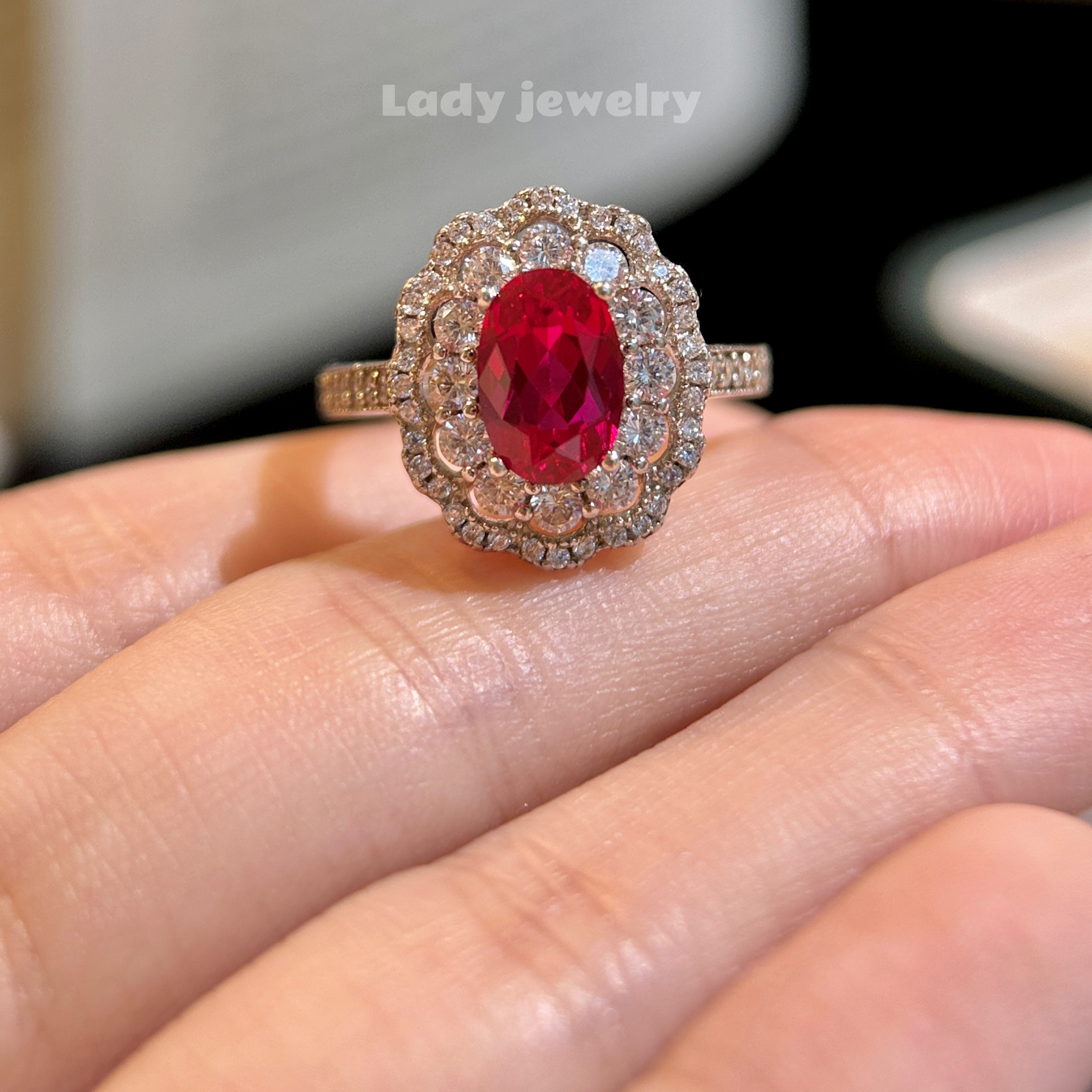 蕾迪山茶花s925银戒指女