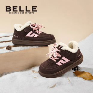 大童加绒加厚学生休闲运动板鞋 百丽童鞋 冬季 女童毛毛鞋 儿童二棉鞋