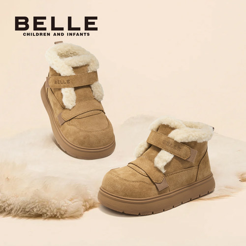 百丽官方正品儿童加绒保暖雪地靴
