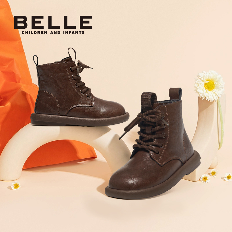百丽官方正品加绒儿童马丁靴
