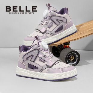 儿童板鞋 中大童运动鞋 女童鞋 高帮学生校园滑板鞋 秋冬新款 百丽童鞋