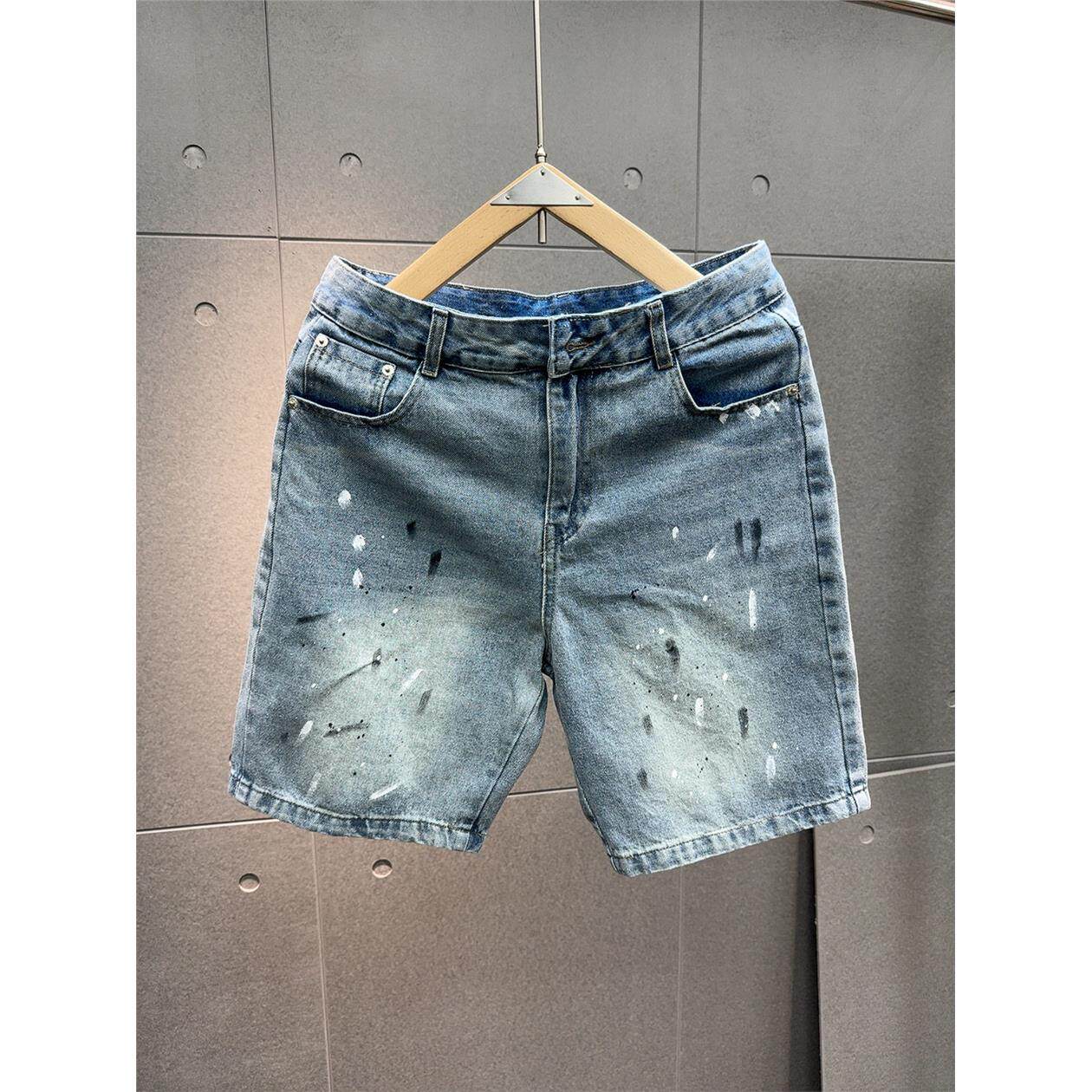 夏季新款潮牌油漆点印花牛仔裤