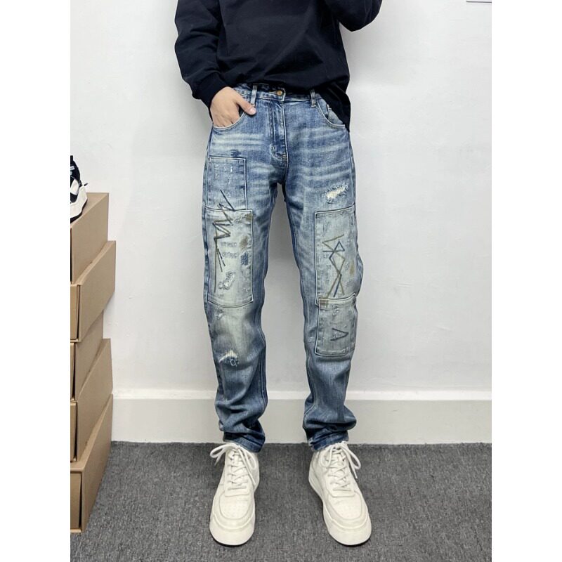 潮牌弹力牛仔裤男款破洞