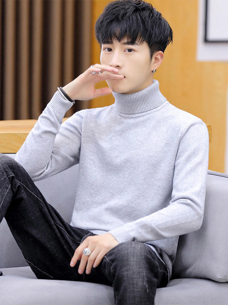 WHITE SWEATER MENS HIGH NECK AUTUMN AND WINTER SLIM FIT BASE KNIT MENS BASIC WINTER WEAR A SOLID COLOR THREAD UNDERNEATH