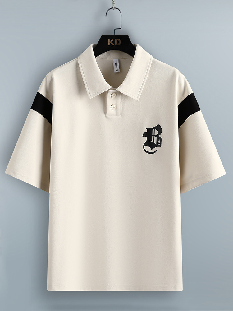ICE SILK POLO SHIRT MENS SHORT SLEEVE SUMMER LOOSE CASUAL LAPEL T-SHIRT MENS FASHION BRAND SIMPLE PRINT HALF SLEEVE T-SHIRT T