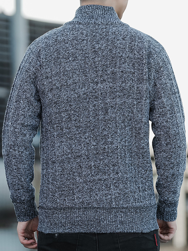 HALF-ZIP STAND-UP COLLAR SWEATER MENS AUTUMN AND WINTER FLEECE PADDED BASE LAYER MENS TRENDY BRAND WARM KNITWEAR JACKET