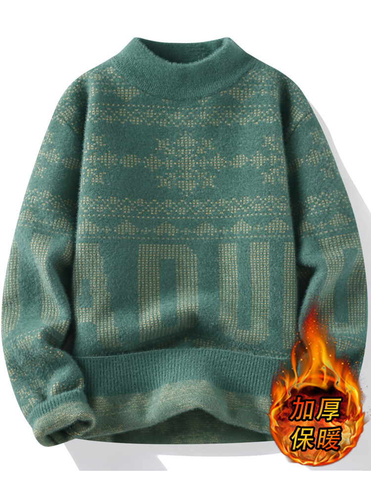 YOUTH SWEATER AUTUMN AND WINTER 2024 NEW MENS THICKENED WARM HALF-HIGH NECK WINTER MENS NEW KNITWEAR