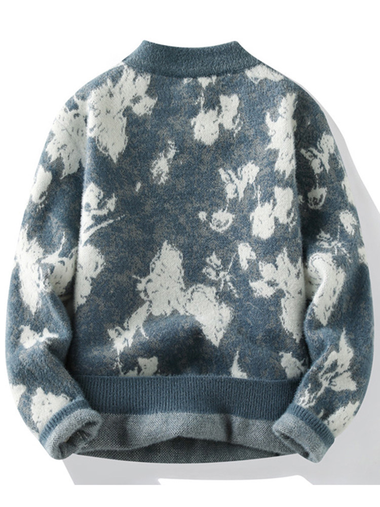 HANDSOME FLOWER SWEATER MENS WINTER DESIGN SENSE NICHE KNITWEAR MENS TEEN THICKENED WARM HALF-NECK THREAD