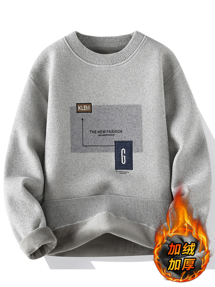 CHENILLE SWEATER MENS AUTUMN AND WINTER STYLE FLEECE THICKENED KNIT SWEATER MENS BASE LAYER WARM TEENAGER INNER SWEATER