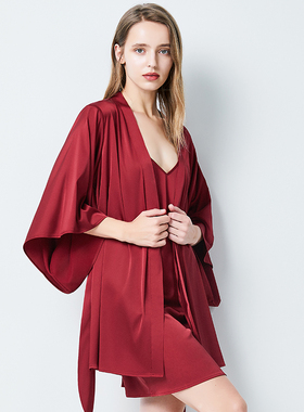 结婚晨袍女新娘伴娘冰丝长款睡袍秋冬季婚礼新婚丝绸红色睡衣春秋