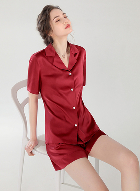 2025年新款女夏季短袖红色本命年女士夏天冰丝睡衣女款家居服套装