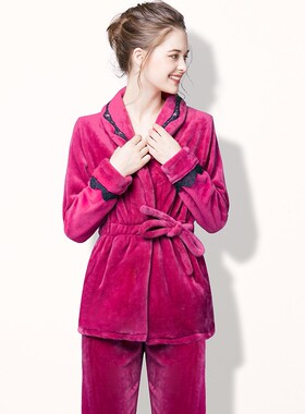 珊瑚绒睡衣女秋冬季长袖家居服法兰绒加厚款冬天大码加绒保暖套装