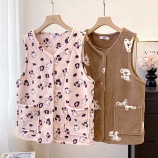 冬季家居服雪莉珊瑚绒马甲女卡通碎花保暖宽松坎肩背心加厚马夹