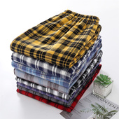 情侣纯棉睡裤 宽松可外穿蓝休闲家居裤 格子春秋男女式 磨毛格纹长裤