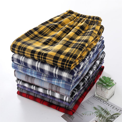 男士纯棉磨毛格纹可外穿情侣睡裤