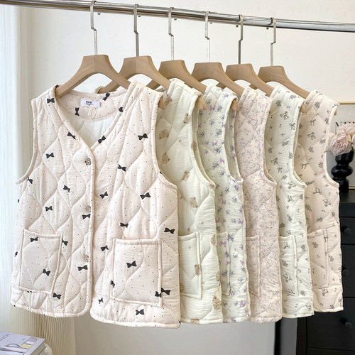夹棉卡通马甲碎花小背心坎肩