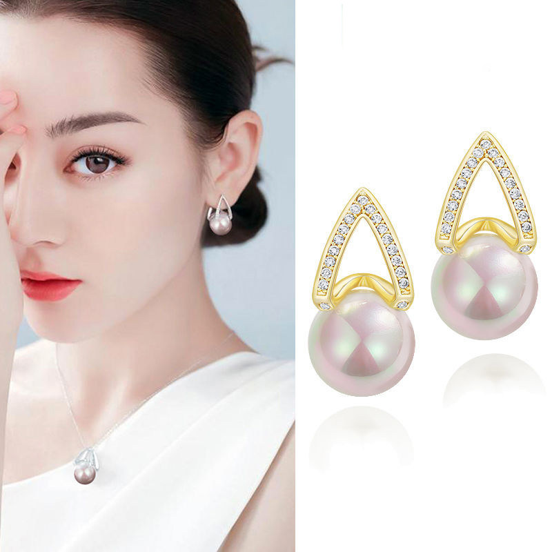 女晚宴礼服气质百搭短款珍珠耳环