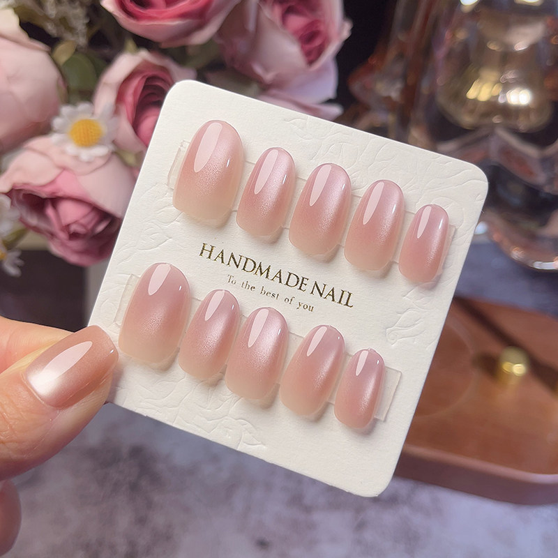 （长短可选）纯手工穿戴甲短款粉猫眼渐变美甲贴片假指甲高级指甲,彩妆/香水/美妆工具,穿戴甲/甲片,淘宝优惠券,粉丝福利购,淘宝优惠卷