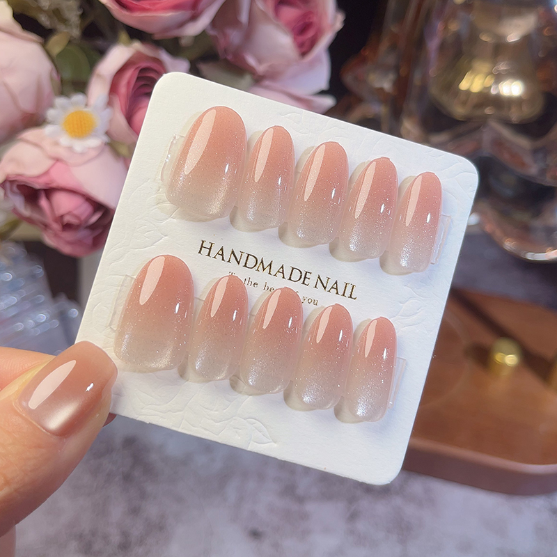 纯手工穿戴甲短款腮红猫眼美甲贴