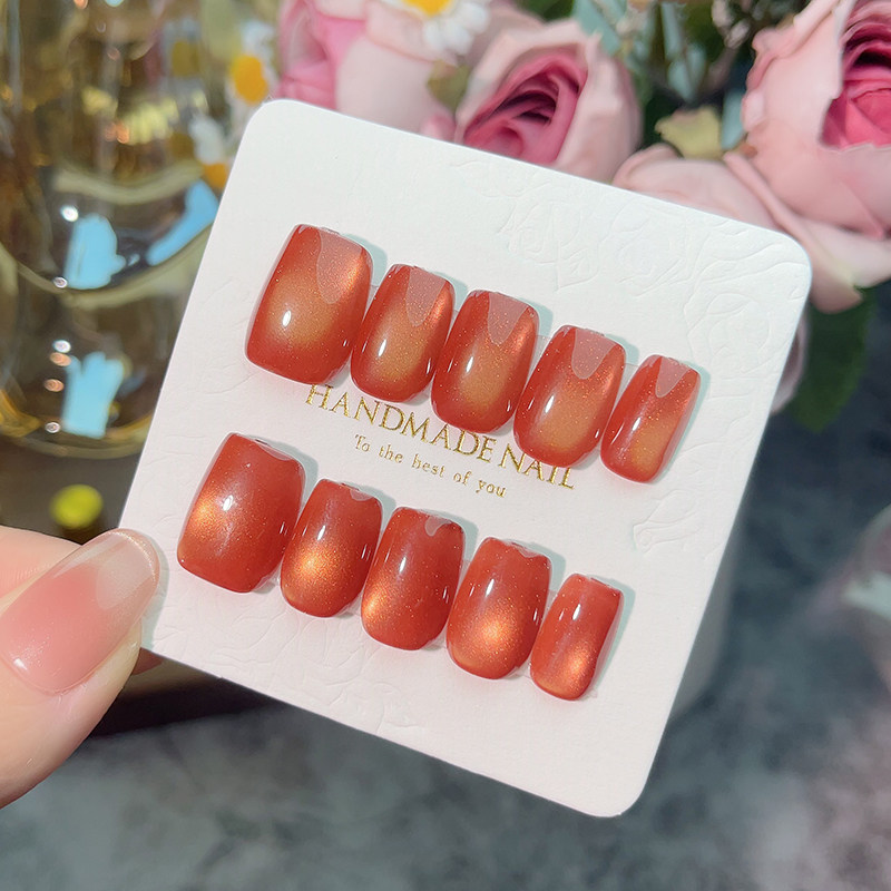 2025新款纯手工穿戴甲短款猫眼美甲贴片假指甲指甲贴片焦糖色甲片,彩妆/香水/美妆工具,穿戴甲/甲片,淘宝优惠券,粉丝福利购,淘宝优惠卷