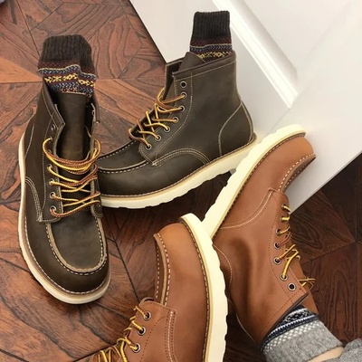 875工装靴男阿美咔叽牛皮中跟美式复古马丁靴冬季英伦马丁靴男