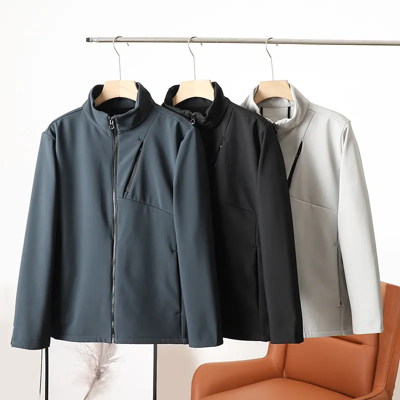 防风秋冬外套男士运动户外加绒软壳休闲薄绒立领冲锋衣夹克外套